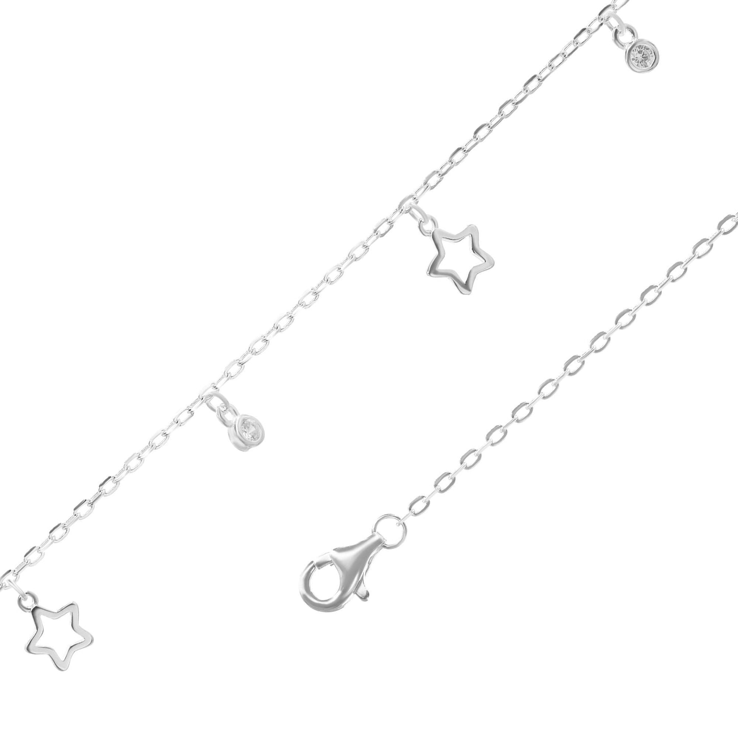 Tobillera de Plata 925 Diseño Estrellas y Delicados Circones