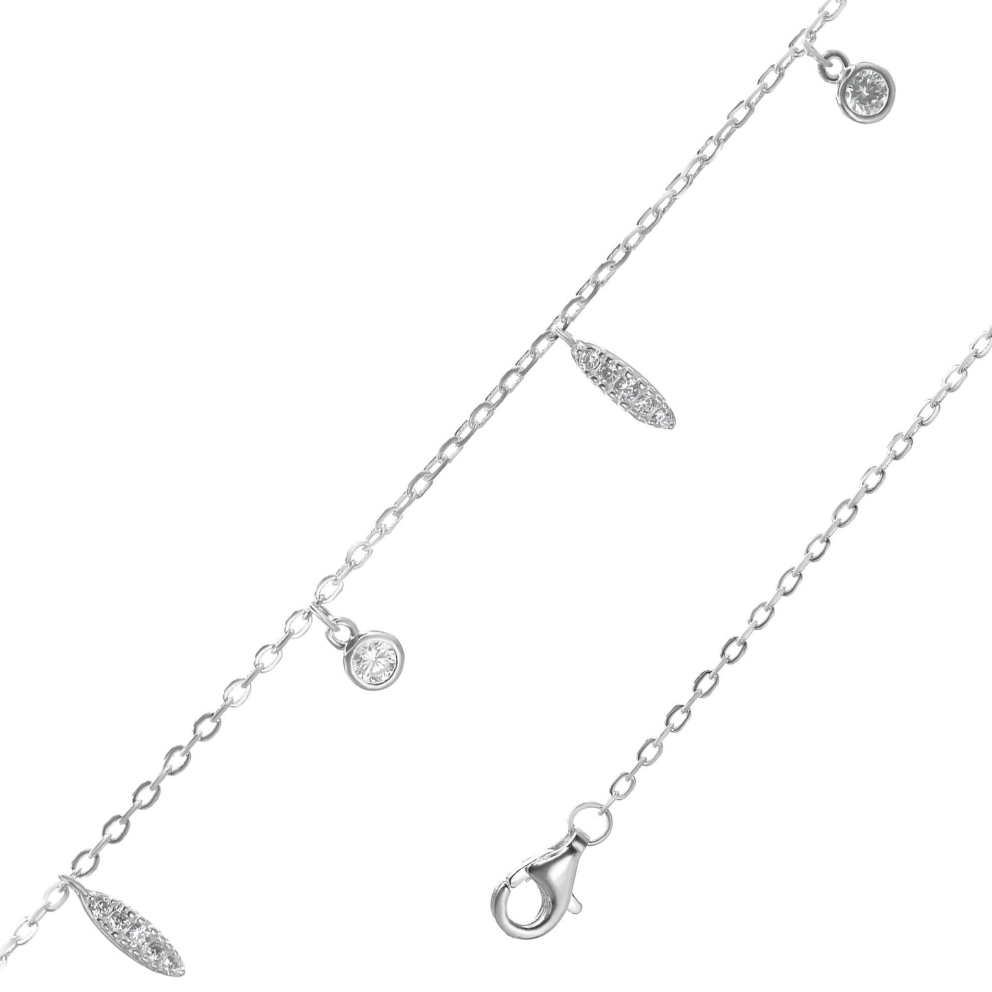 Tobillera de Plata 925 Diseño Varitas y Circones colgantes