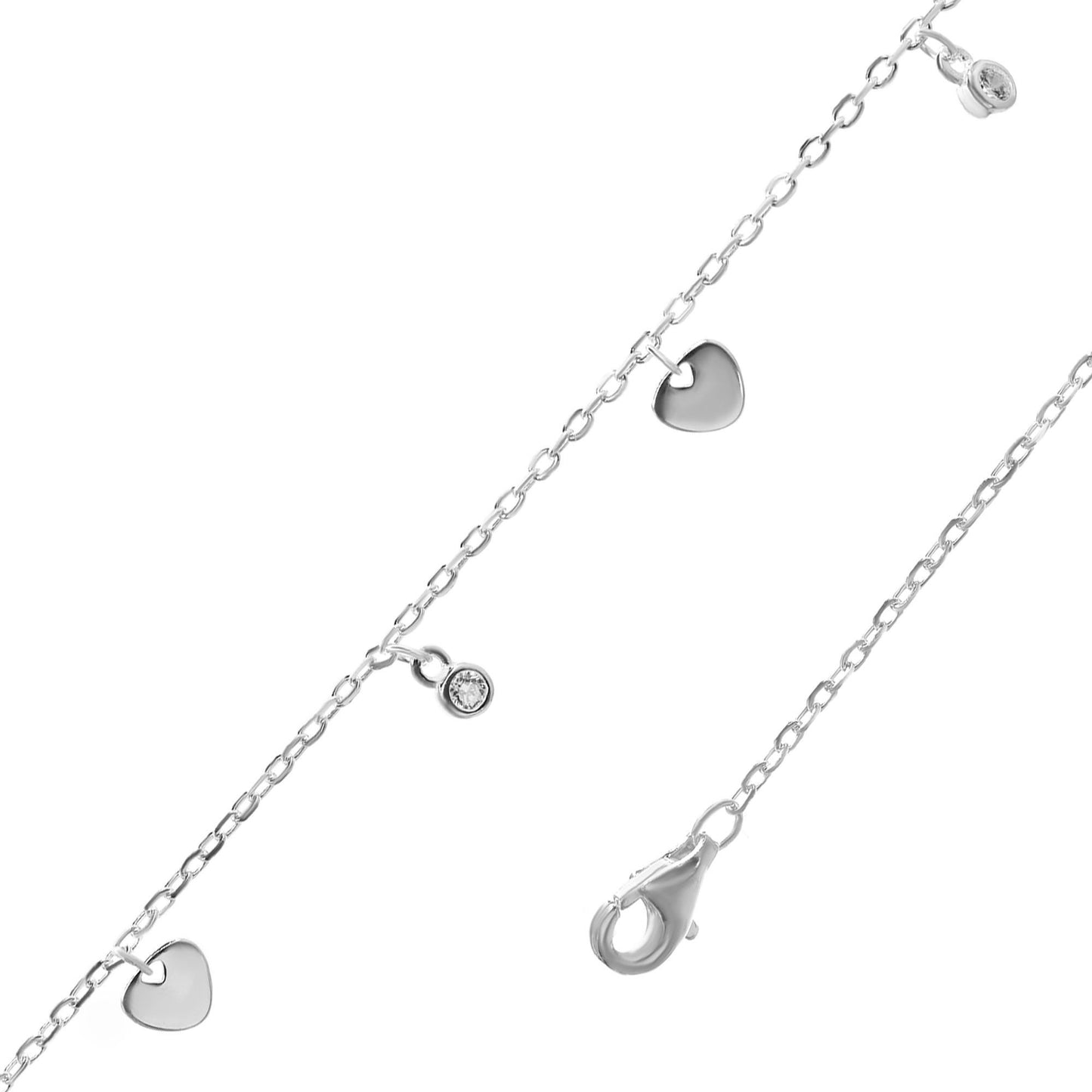 Tobillera de Plata 925 Pequeños Corazones y Circones