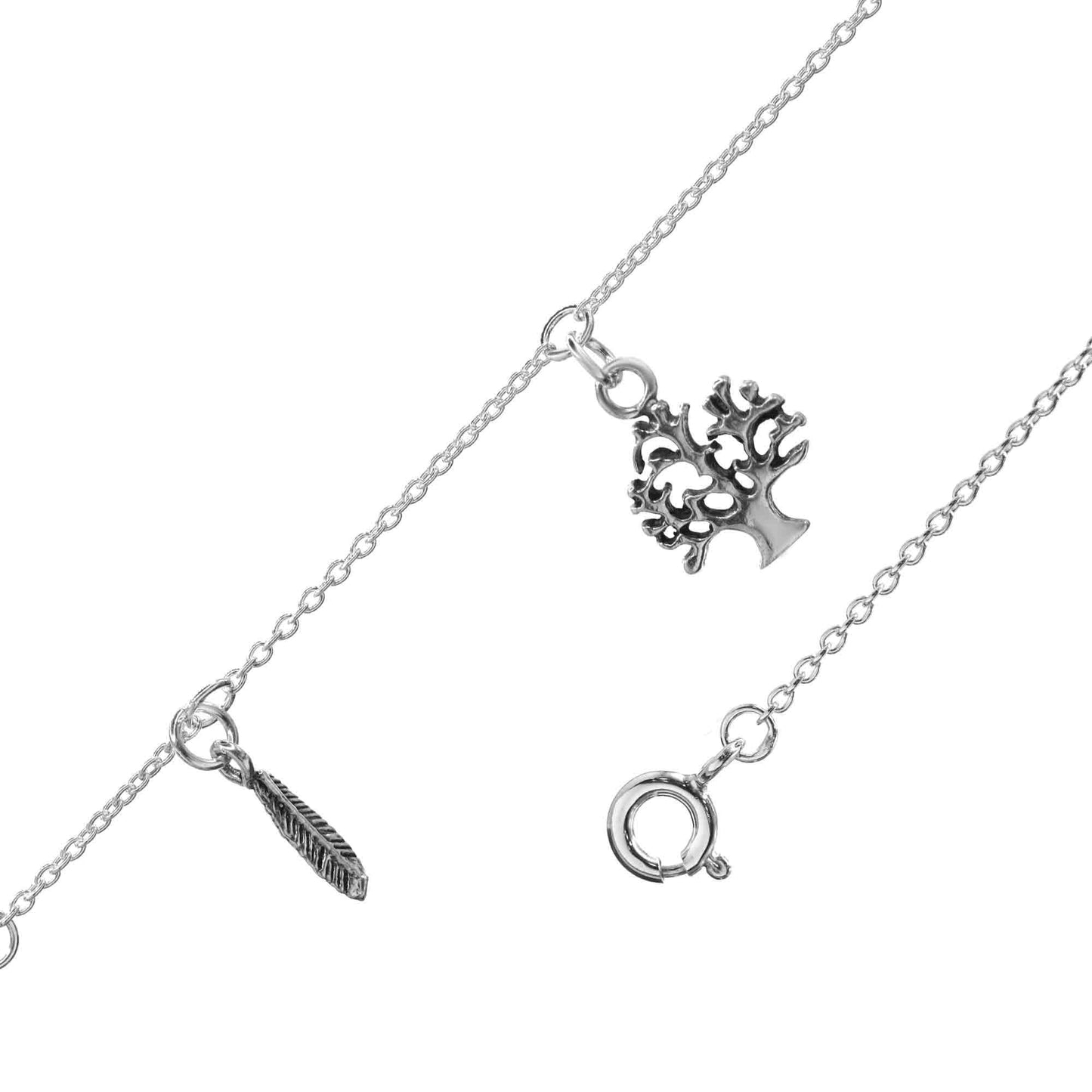 Tobillera de Plata 925 Pluma y Árbol