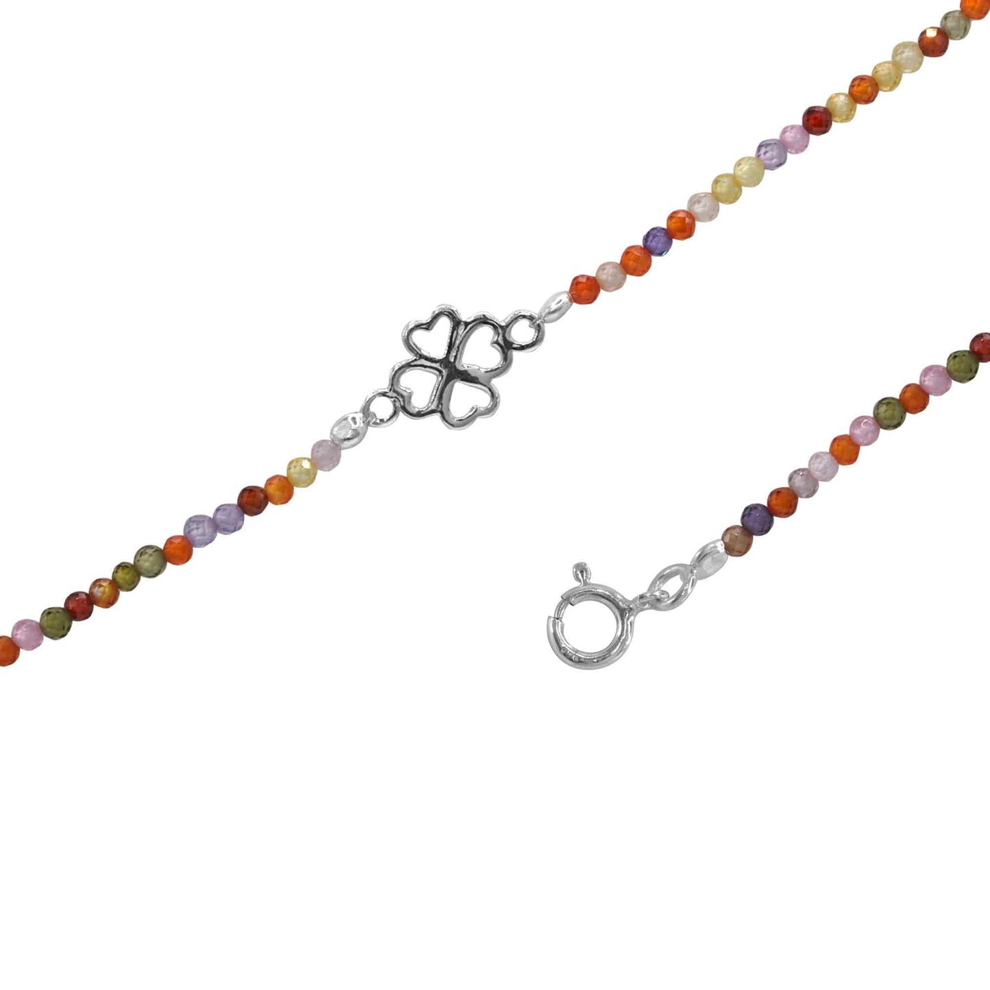 Tobillera de Plata 925 Trébol con Agatas de Colores