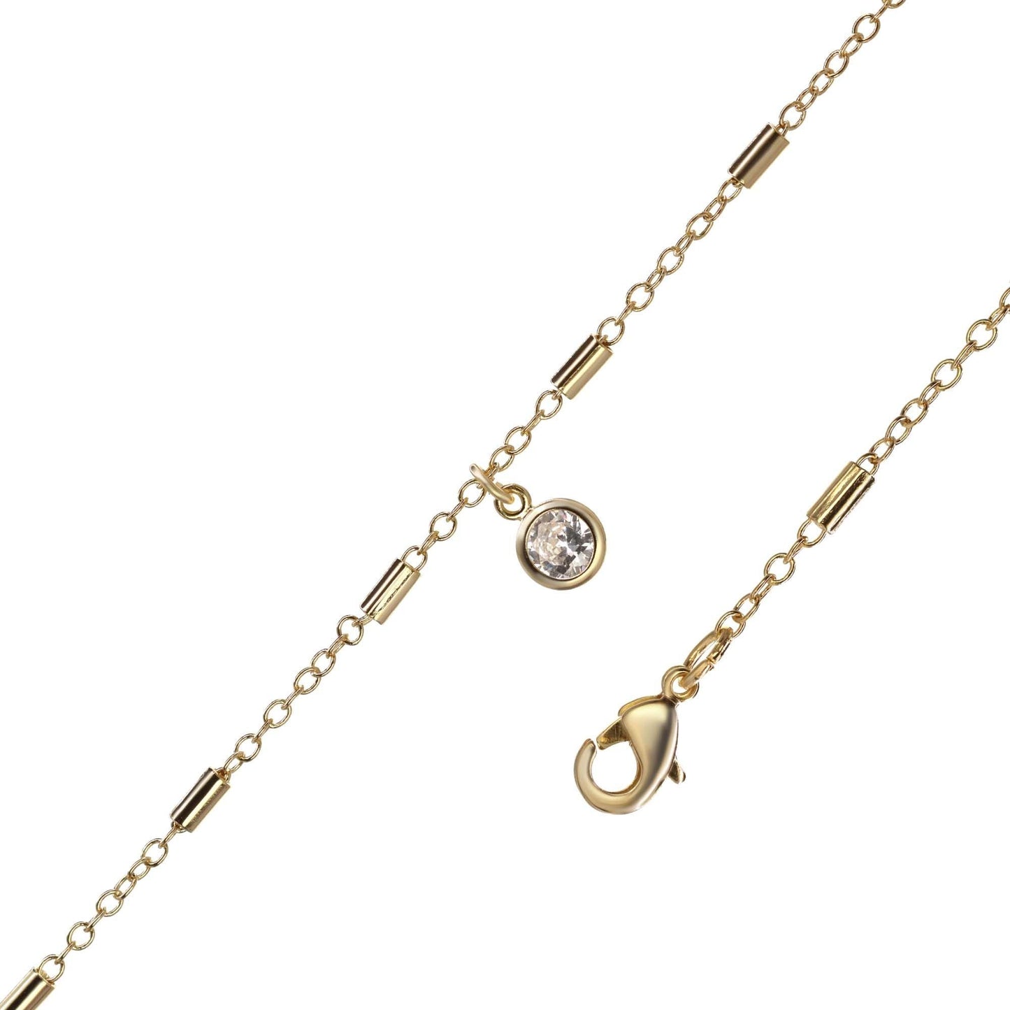 Tobillera Enchapada en Oro Diseño Serie de Cilindros con Cristal Colgante