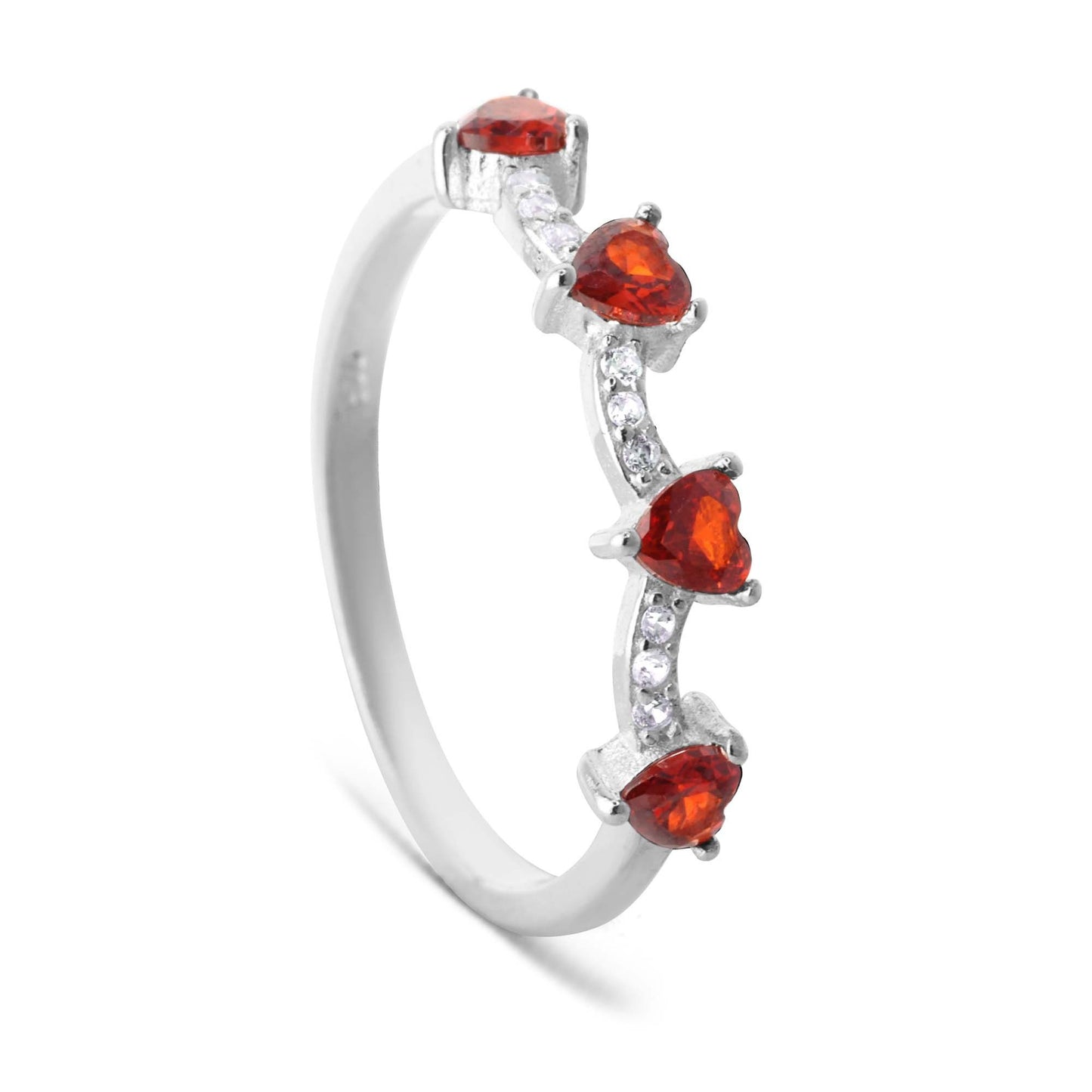 Anillo de Plata 925 Cintillo de Circón Corazón Rubí