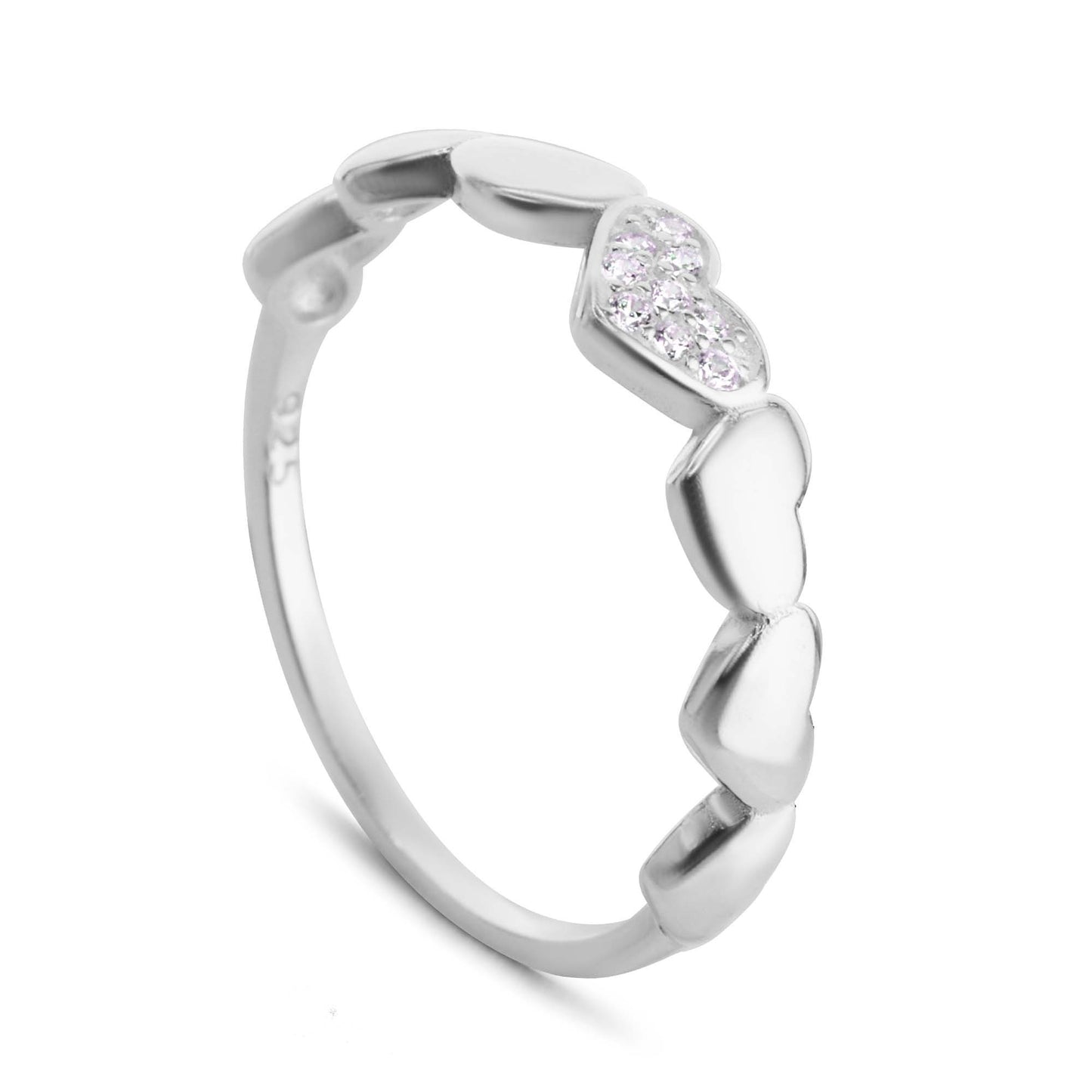 Anillo de Plata 925 Cintillo de Corazones Lisos y con Circones