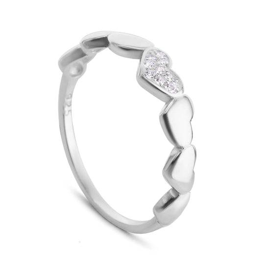 Anillo de Plata 925 Cintillo de Corazones Lisos y con Circones