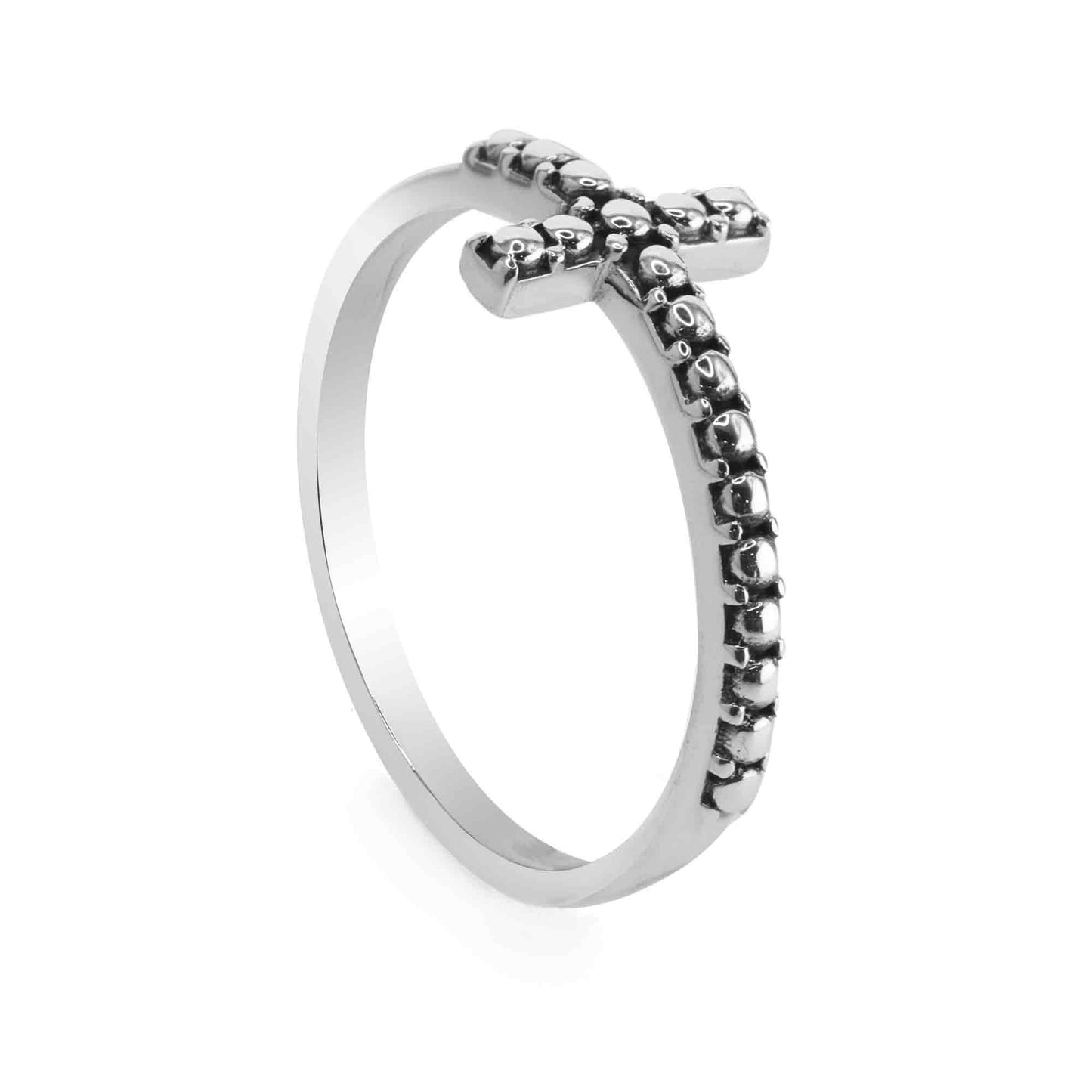Anillo de Plata 925 Cruz Puntos Estilo Envejecido