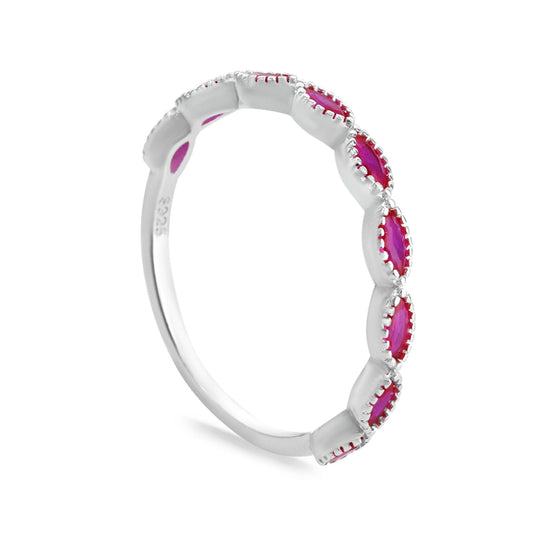 Anillo de Plata 925 Delicados Óvalos Circón Magenta