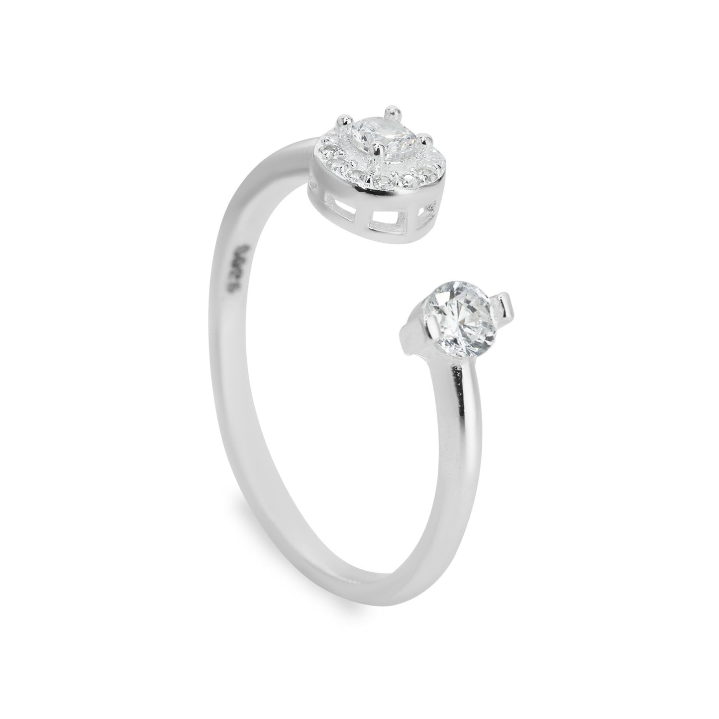Anillo de Plata 925 Diseño Abierto de Circones