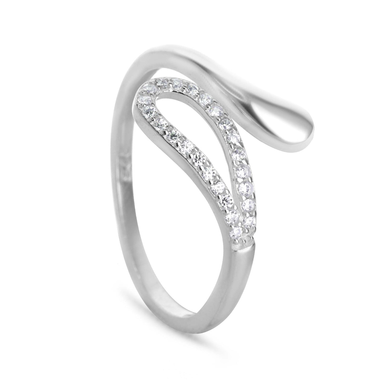 Anillo de Plata 925 Diseño Abierto Punta Irregular Lisa y de Circones