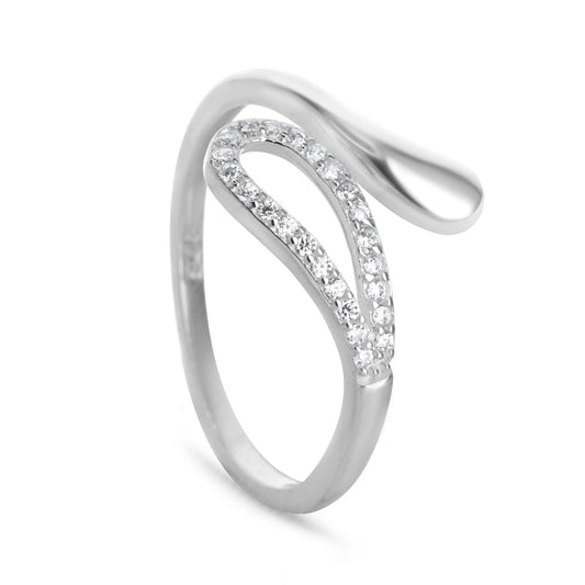 Anillo de Plata 925 Diseño Abierto Punta Irregular Lisa y de Circones
