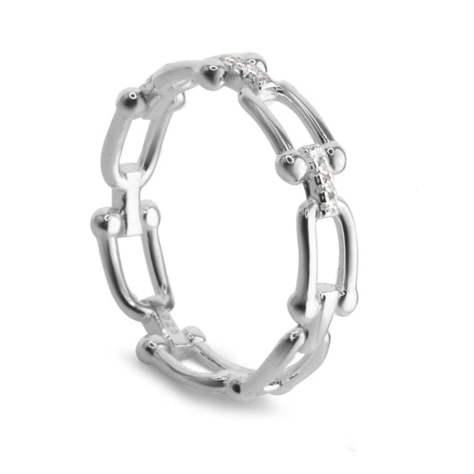 Anillo de Plata 925 Diseño Cadena con Serie de Circones