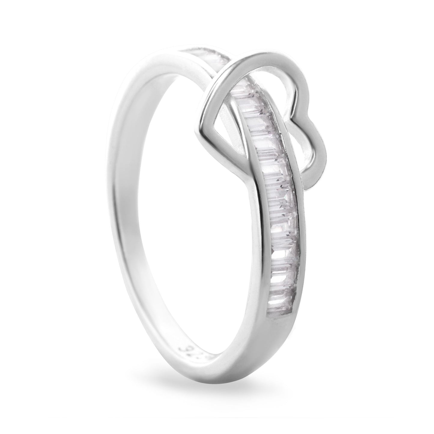 Anillo de Plata 925 Diseño Cintillo de Circones con Relieve de Corazón