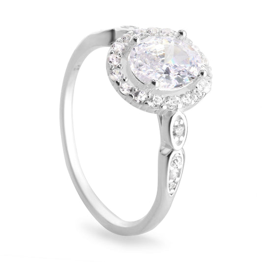Anillo de Plata 925 Diseño Circón Ovalado con Anillo de Circones