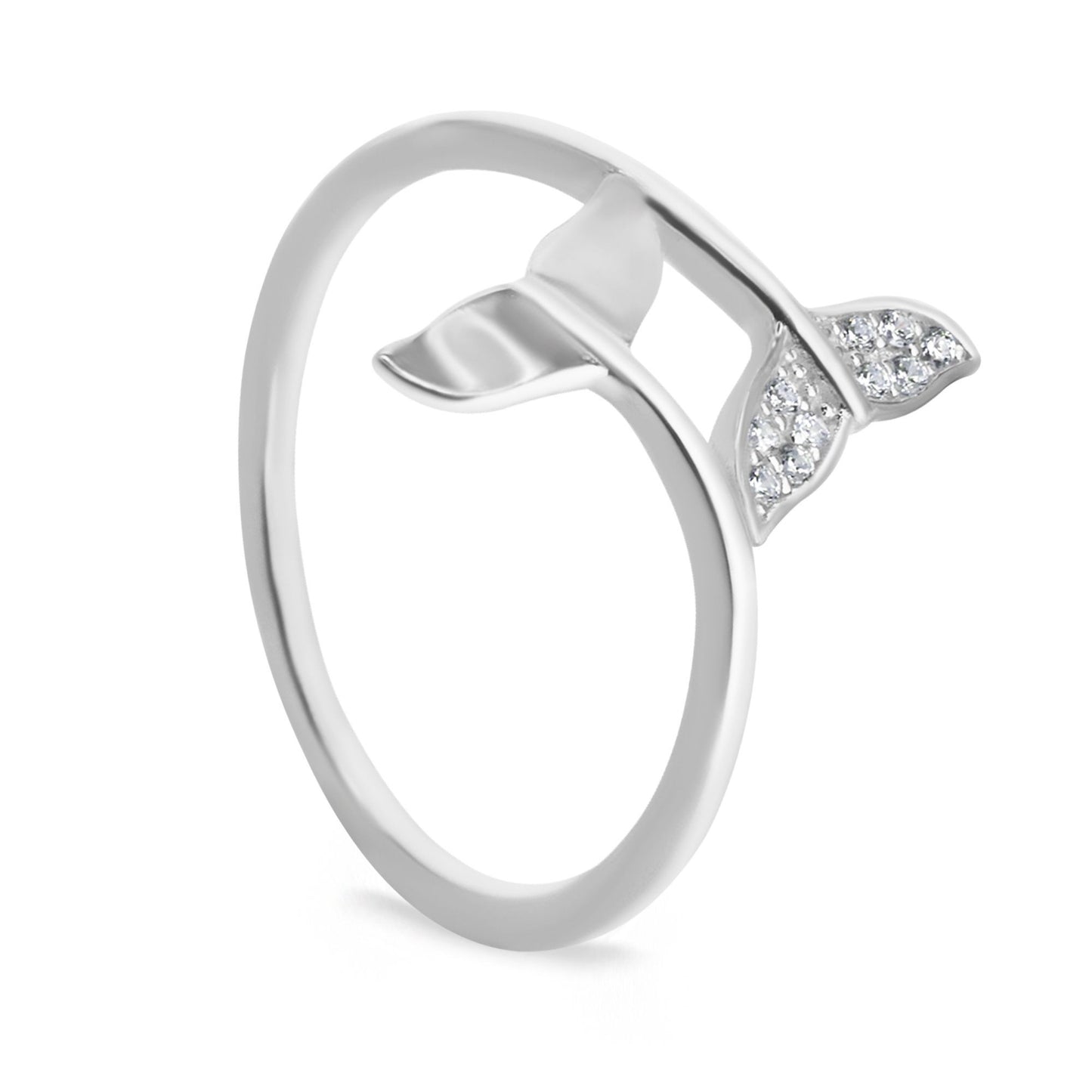 Anillo de Plata 925 Diseño Doble Cola de Ballena con Circón y Lisa