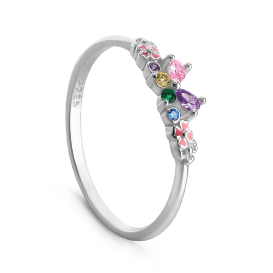 Anillo de Plata 925 Diseño Flor de Circones de Colores con Flores Esmaltadas