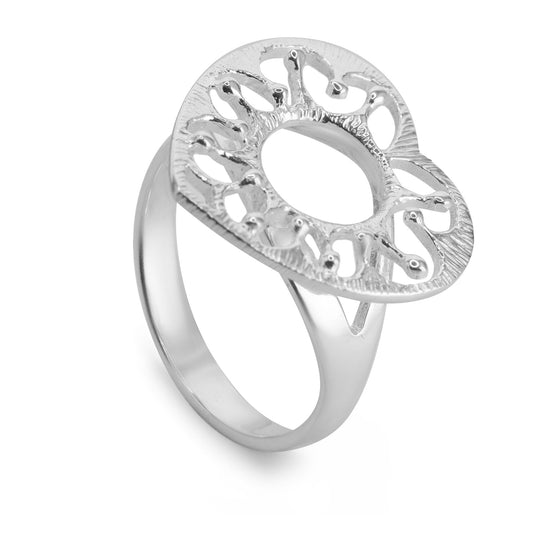 Anillo de Plata 925 Diseño Flor en Corazón Calado