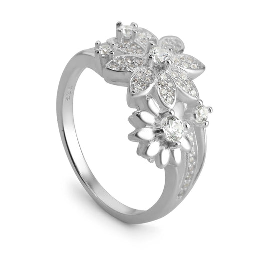 Anillo de Plata 925 Diseño Flores y Pétalos con Circones
