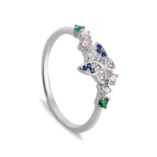 Anillo de Plata 925 Diseño Mariposa de Circones Tradicionales , Circones Azules y de Colores