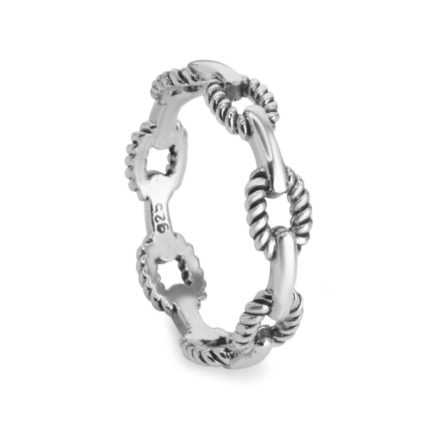 Anillo de Plata 925 Diseño Mixto Eslabón Cadena