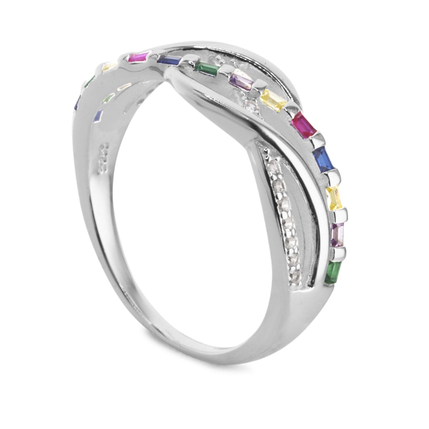 Anillo de Plata 925 Diseño Multibanda con Serie de Colores y Circones