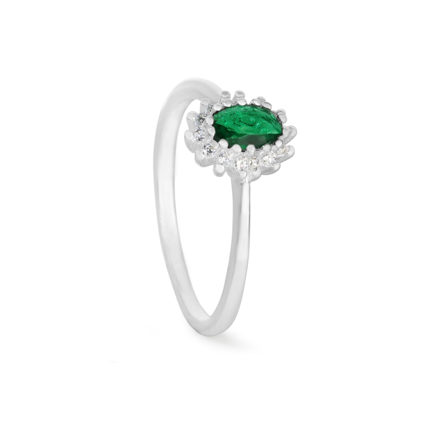 Anillo de Plata 925 Estilo Lady con Circón Verde