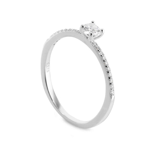 Anillo de Plata 925 Estilo Solitario con Circón y Serie de Circones