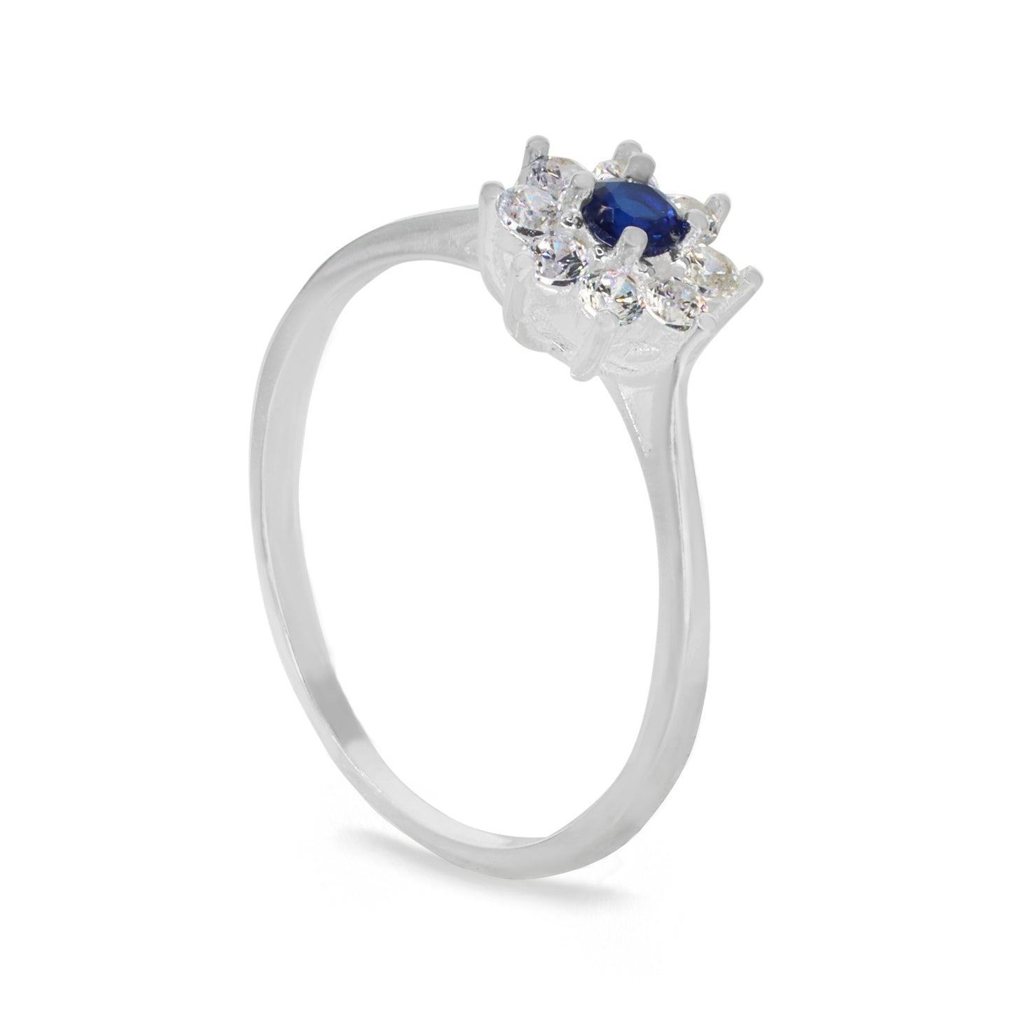 Anillo de Plata 925 Roseta de Circones Tradicionales y Circón Azul