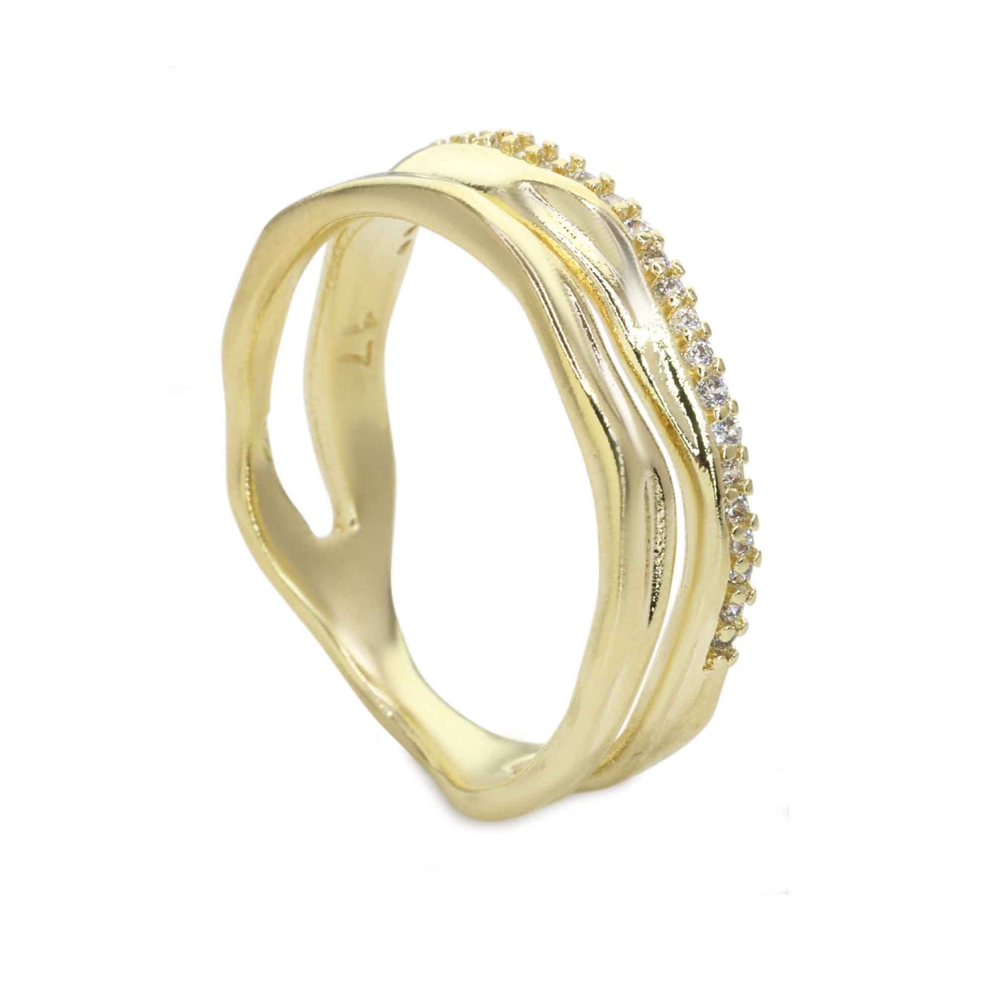 Anillo Enchapado en Oro Bandas con Serie de Microcircones