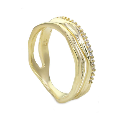 Anillo Enchapado en Oro Bandas con Serie de Microcircones