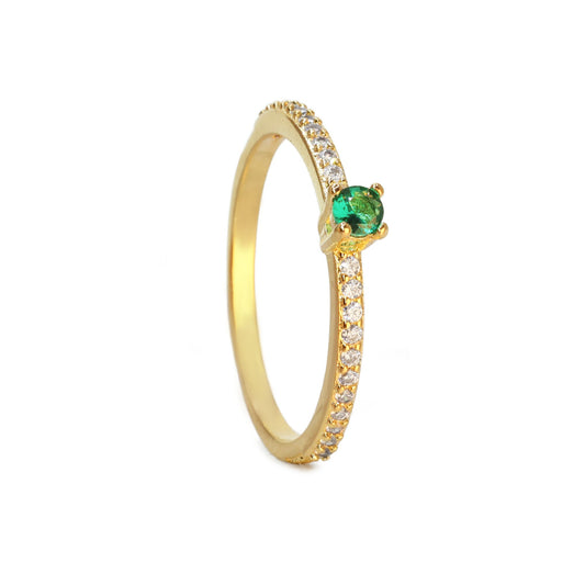 Anillo Enchapado en Oro Cinturón de Circones con Circón Verde