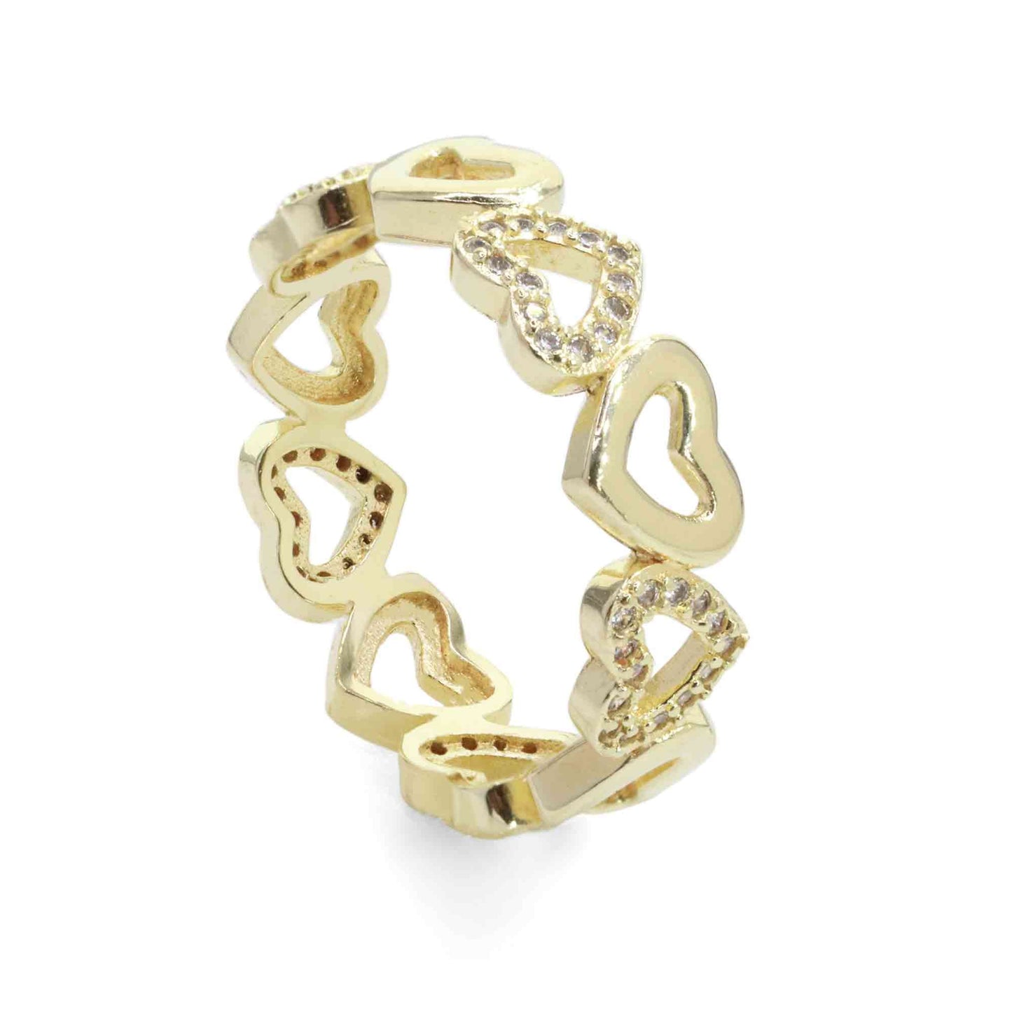 Anillo Enchapado en Oro Corazones con Microcircones
