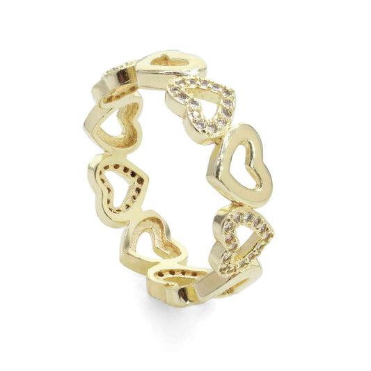 Anillo Enchapado en Oro Corazones con Microcircones