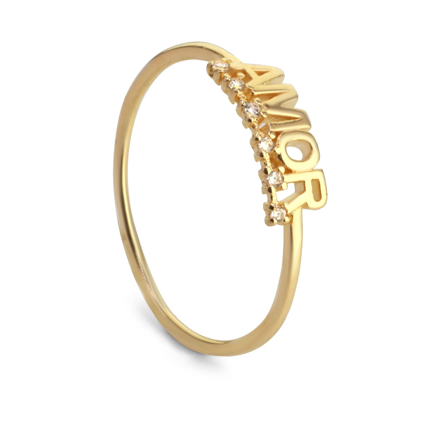 Anillo Enchapado en Oro Diseño AMOR con Circones
