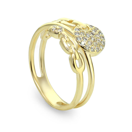 Anillo Enchapado en Oro Diseño Cadena Doble y Circulo de Circones