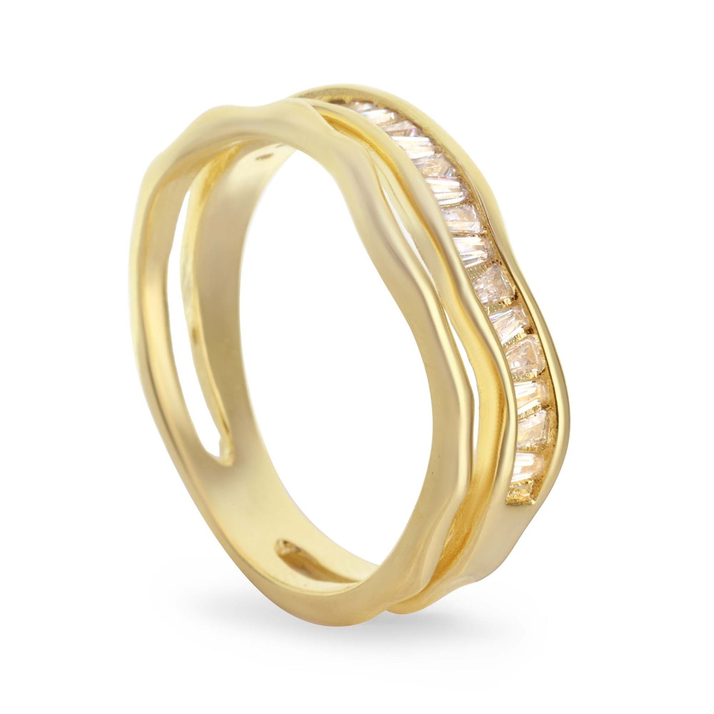 Anillo Enchapado en Oro Diseño Irregular con Banda de Circones