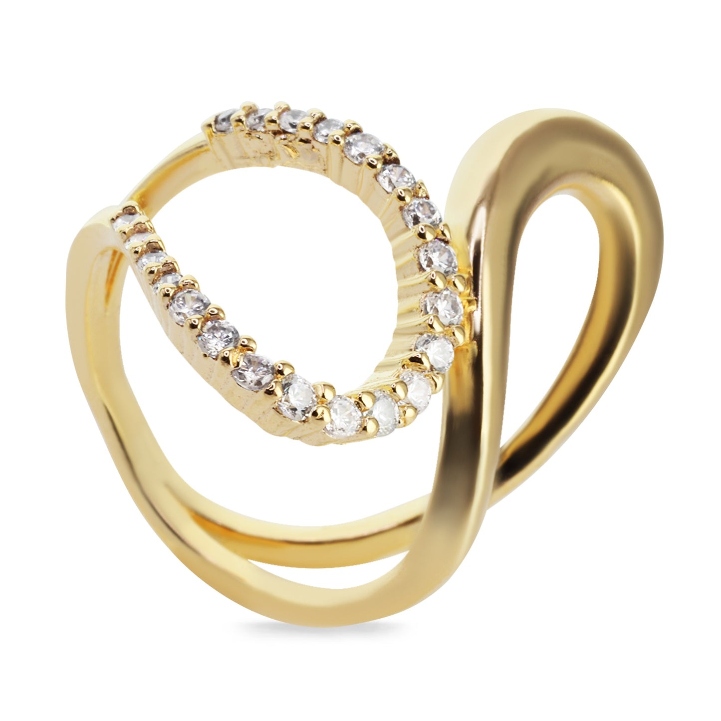 Anillo Enchapado en Oro Diseño Punta de Gota con Circones y Borde Liso