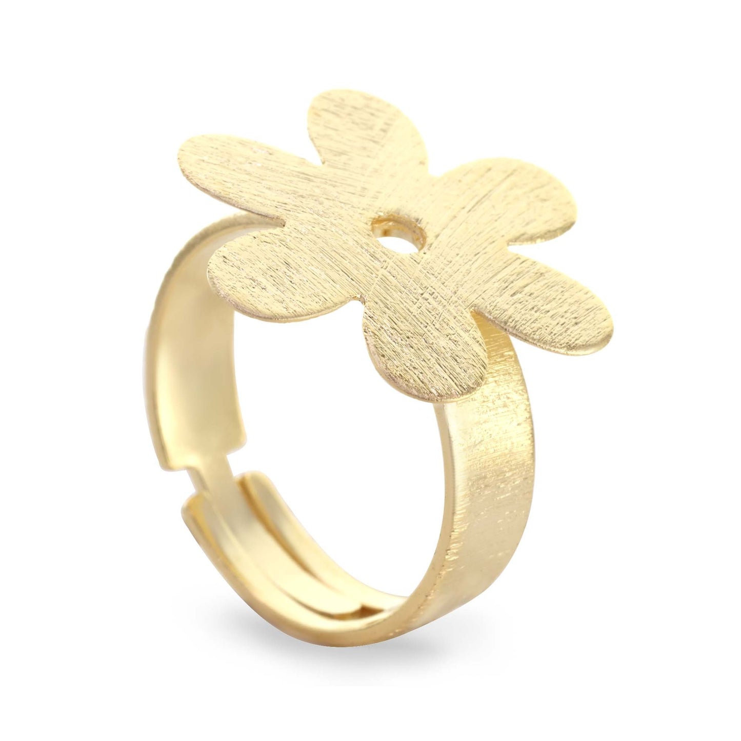 Anillo Enchapado en Oro Diseño Satinado de Flor ajustable