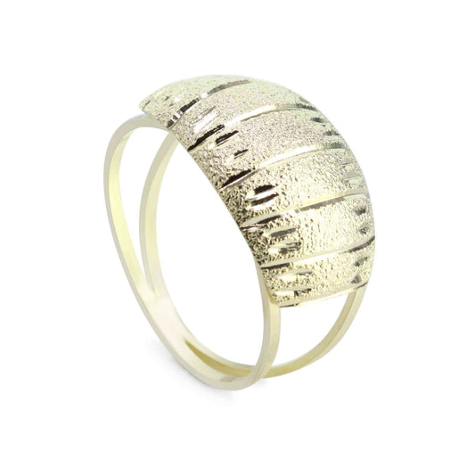 Anillo Enchapado en Oro Doble Banda con Placa Satinada y Relieves