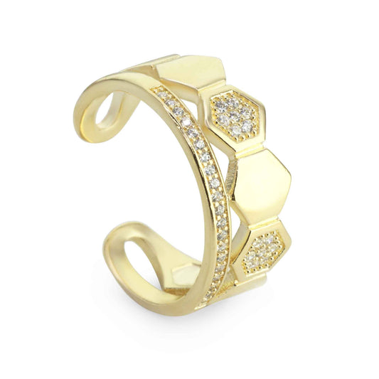Anillo Enchapado en Oro Estilo Abierto Doble Banda con Serie de Circones