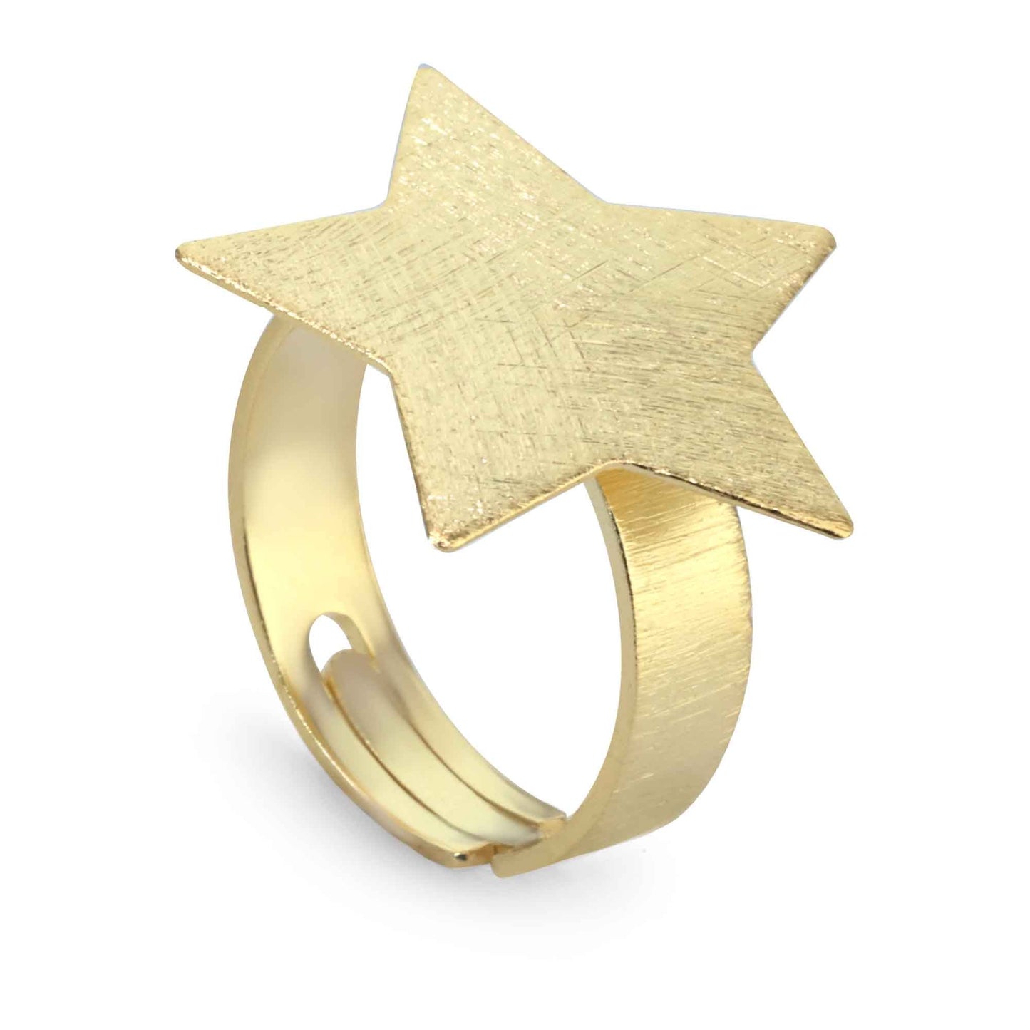 Anillo Enchapado en Oro Estilo Ajustable con Placa de Estrella Satinada