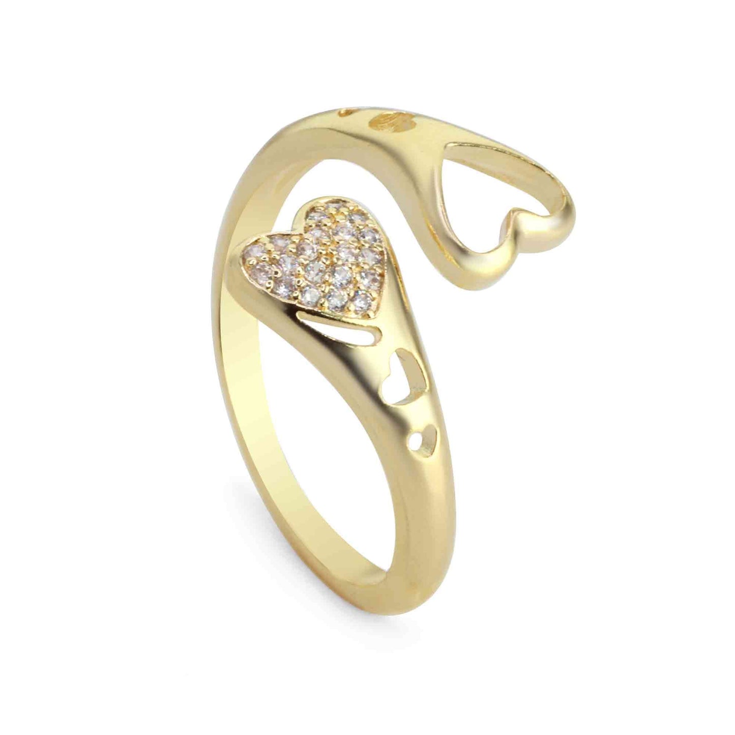 Anillo Enchapado en Oro Puntas de Corazón con Circones
