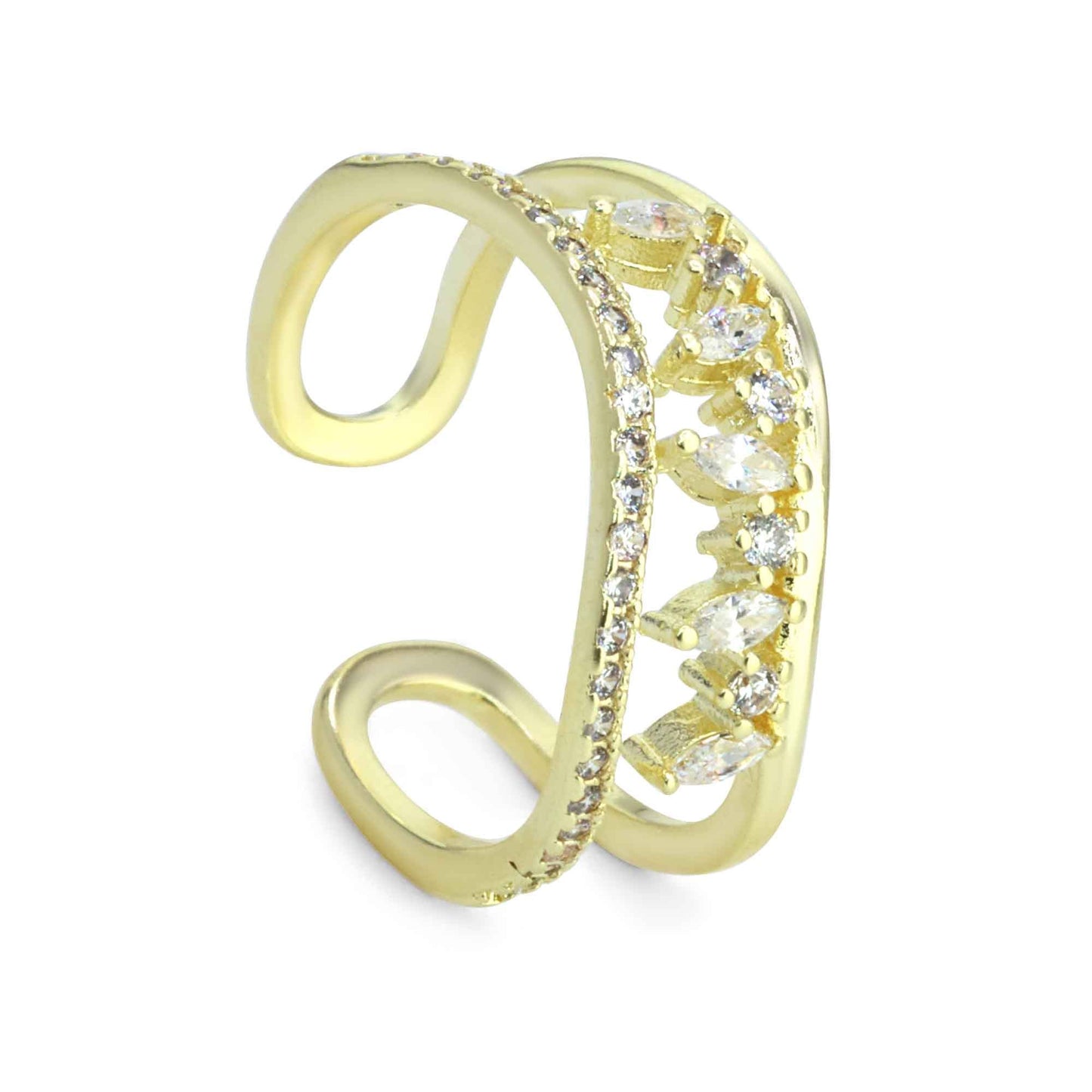 Anillo Enchapado en Oro Semi Abierto Doble Banda Irregular con Circones