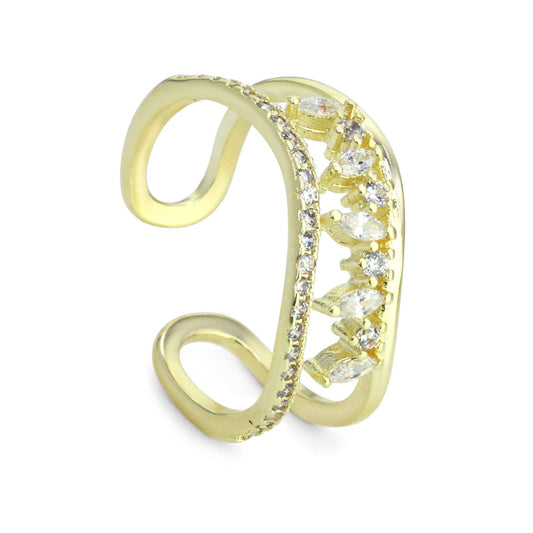 Anillo Enchapado en Oro Semi Abierto Doble Banda Irregular con Circones