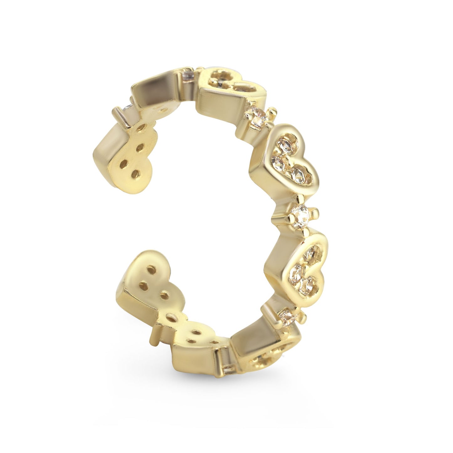 Anillo Enchapado en Oro Semi Abierto Serie Corazones con Circones