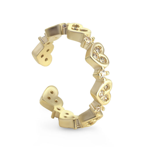 Anillo Enchapado en Oro Semi Abierto Serie Corazones con Circones