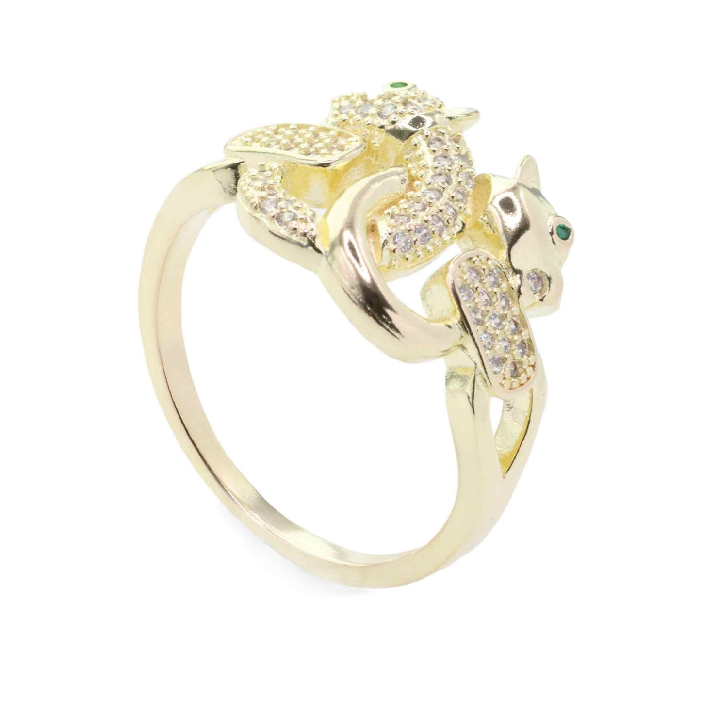 Anillo Enchapado en Oro Serpientes Cruzadas con Circones