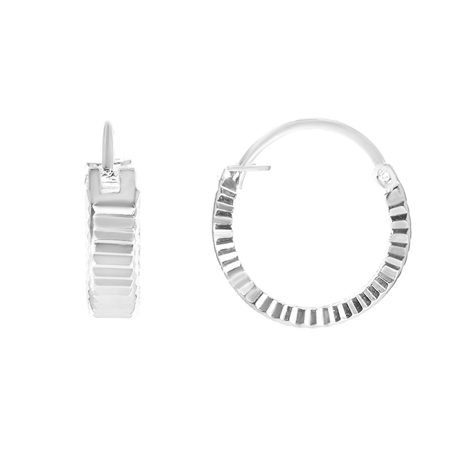 Aros de Plata 925 Argolla Bordes Texturados Broche Huggies