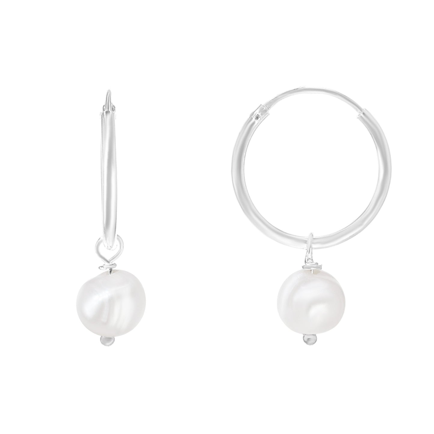 Aros de Plata 925 Argolla Lisa con Perla Colgante