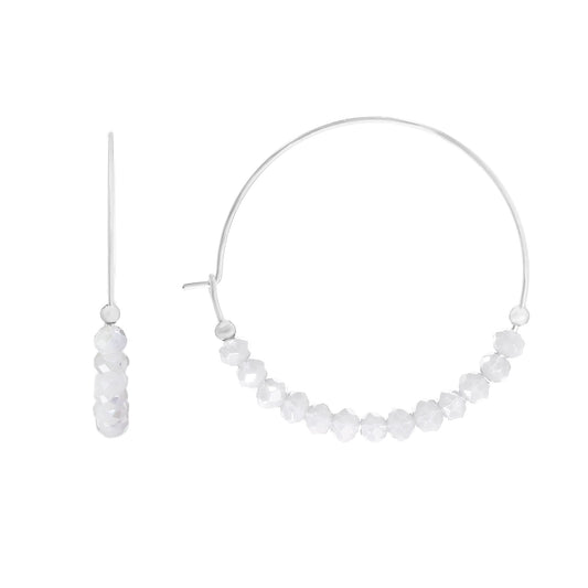 Aros de Plata 925 Argolla Lisa Cristales Blancos