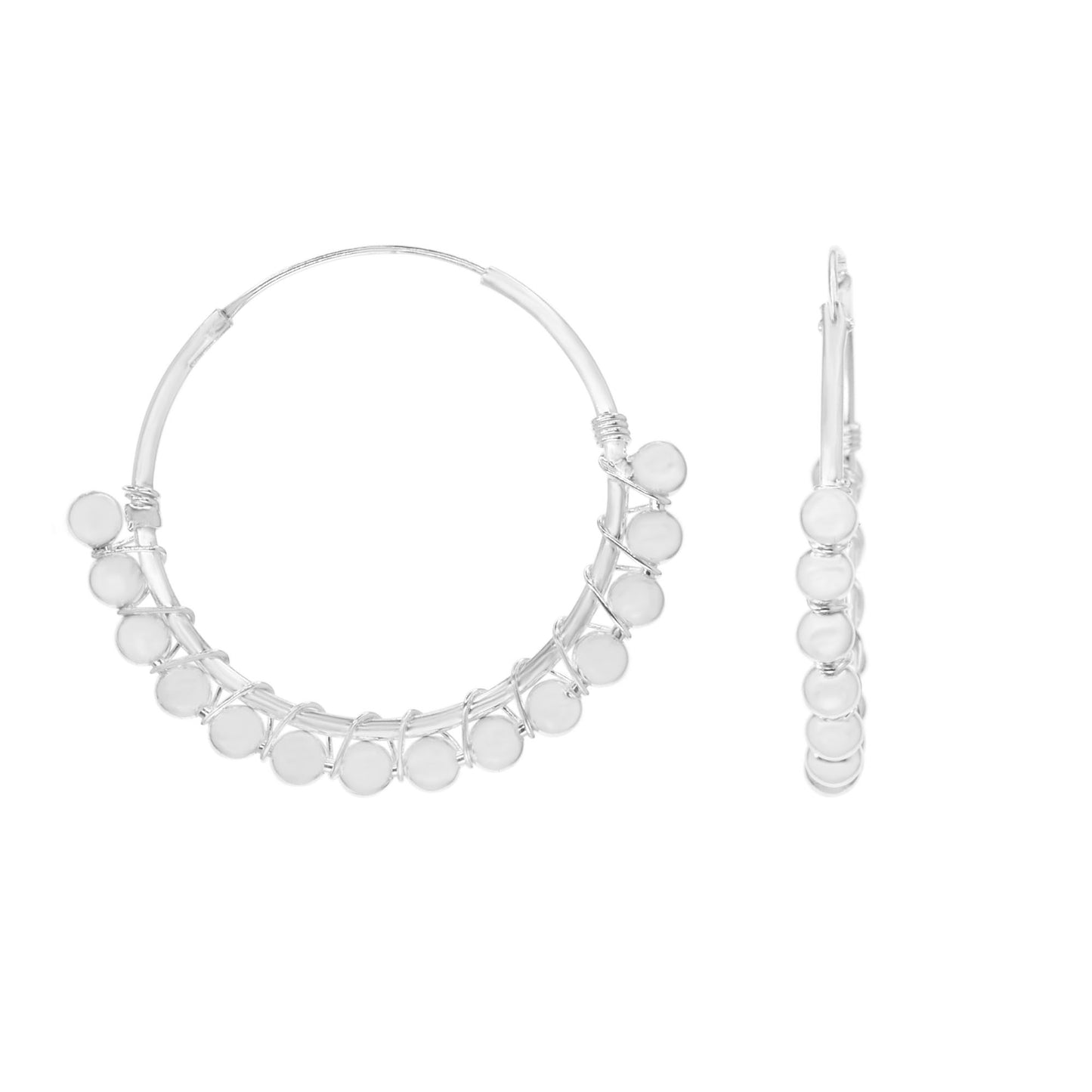 Aros de Plata 925 Argolla Trenzada con Esferas